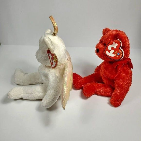 TY Beanie Babies Halo Angel Bear 1998 and Sizzle Red Bear 2001 - Picture 4 of 12